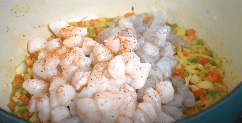 preparing seafood stuffing